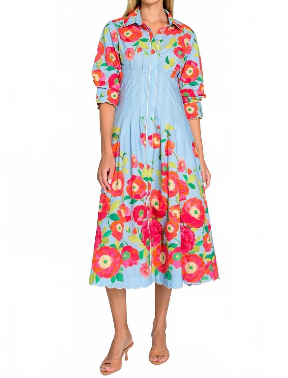 NEW ELIZABETH JAMES THE LABEL carter midi dress in poppy patch blueberry